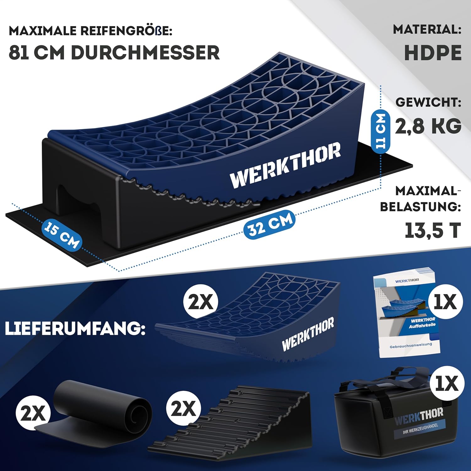 WERKTHOR Auffahrkeile 2er Set Blau / Schwarz | Wohnmobil & Wohnwagen & VAN & Anhänger von WERKTHOR