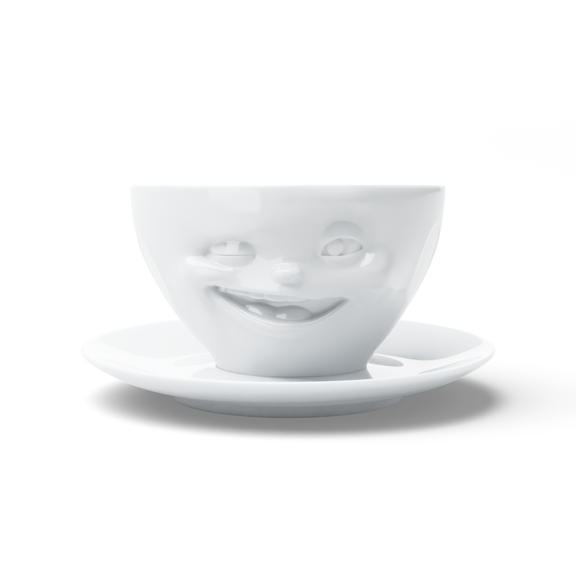 58products | Kaffeetasse Zwinkernd weiß 200 ml ideal für Kaffee + Tee + Kakao | Made in Germany von 58products