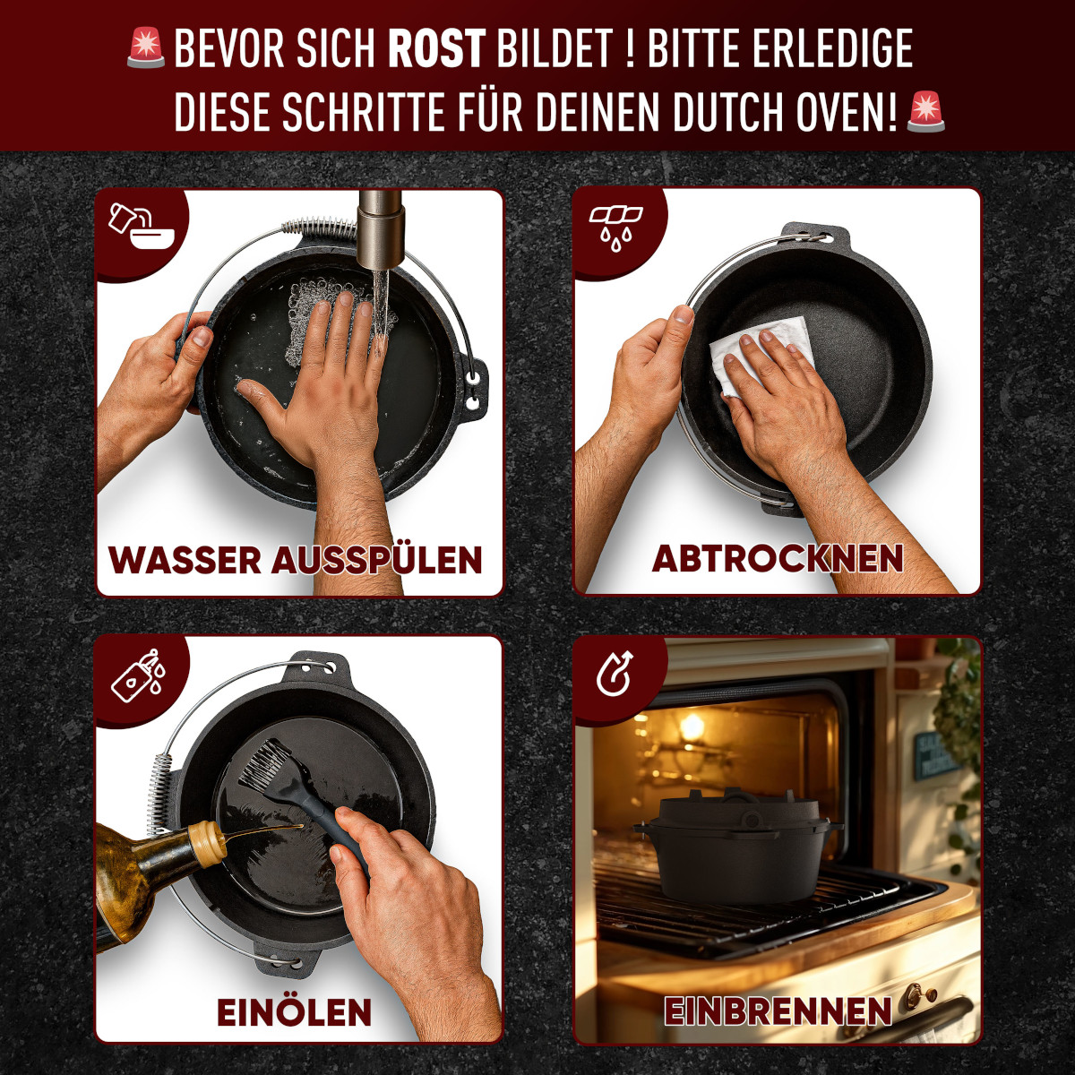 GUSSKÖNIG 12 Liter Dutch Oven Set ohne Füße mit 2in1 Deckelheber von GUSSKÖNIG