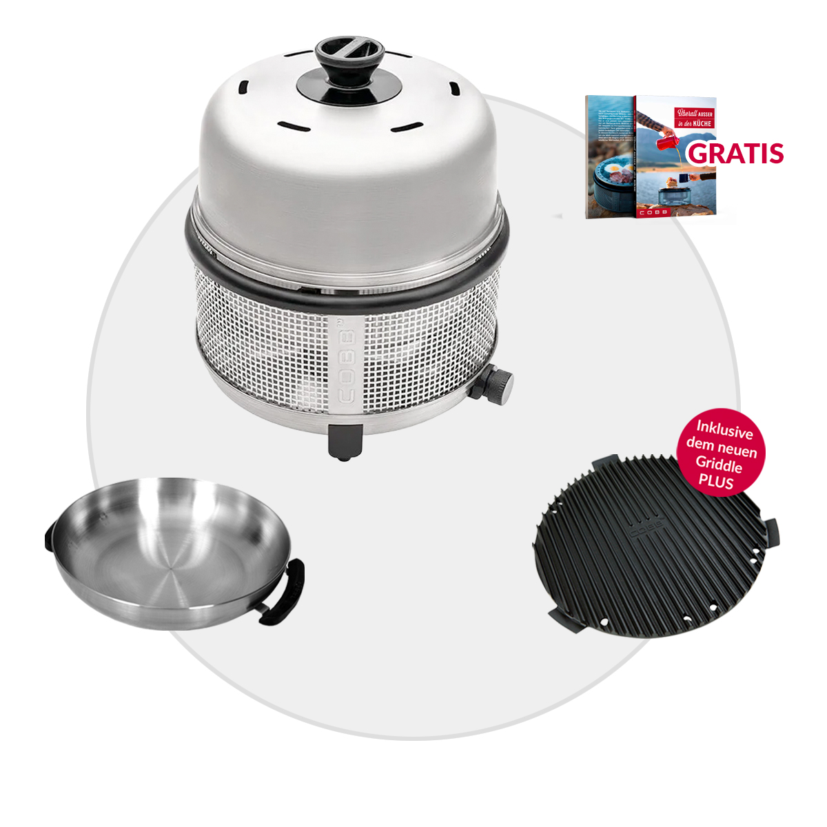 COBB 30 mbar Premier+ Gas DELUXE 3-teiliges Camping Set mit Griddle PLUS und Wok von Cobb