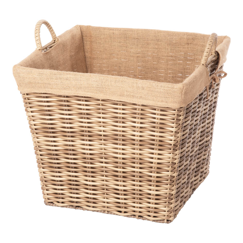 Kaminkorb - Holzkorb aus Polyrattan quadratisch auf Metallgestell braun-beige inkl. Juteausschlag | Größe 2 von AS