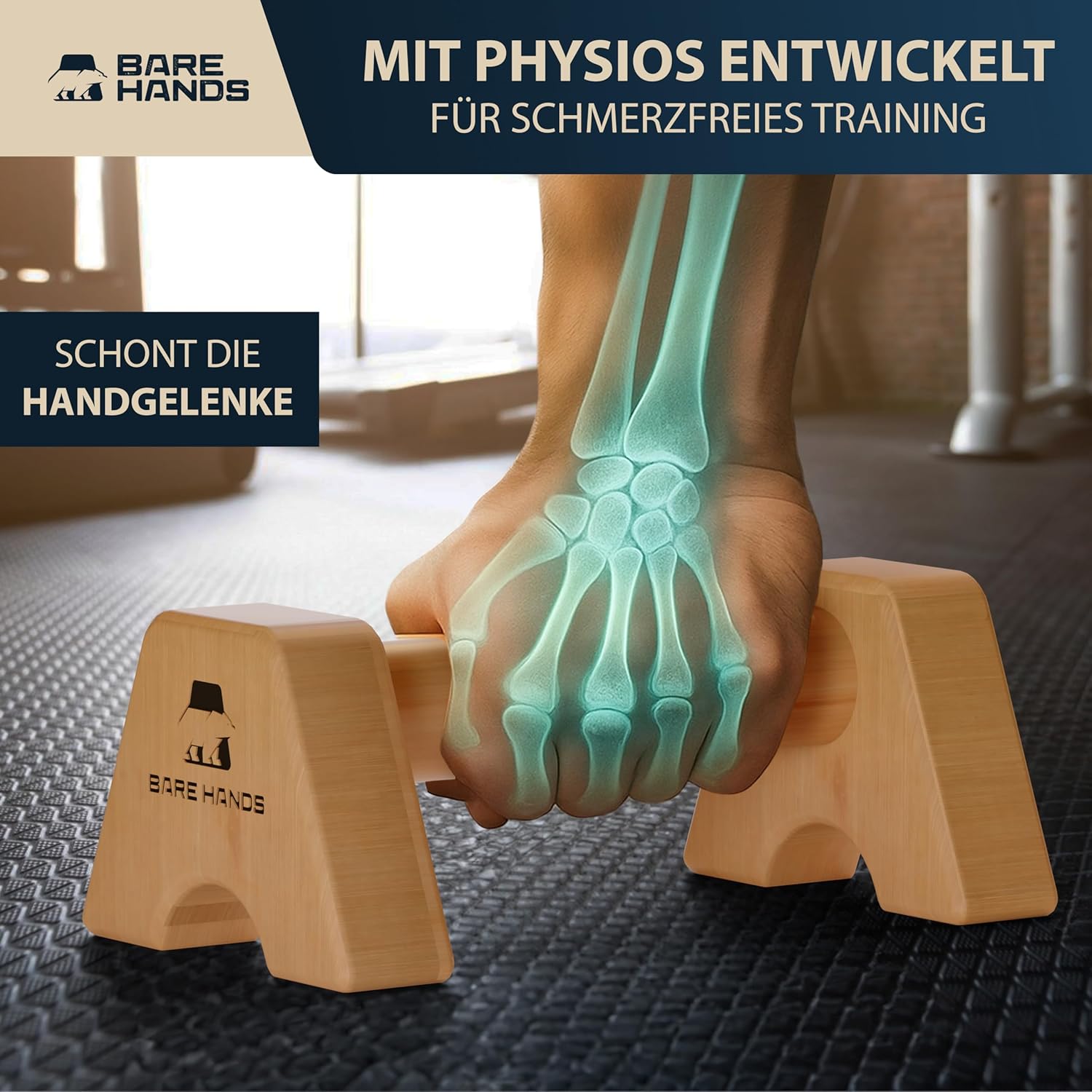 BARE HANDS 2x Liegestützgriffe Größe S aus hellem Holz gelenksschonend rutschfest für Calisthenics Indoor und Outdoor ideal für Liegestütze und Handstand von BARE HANDS