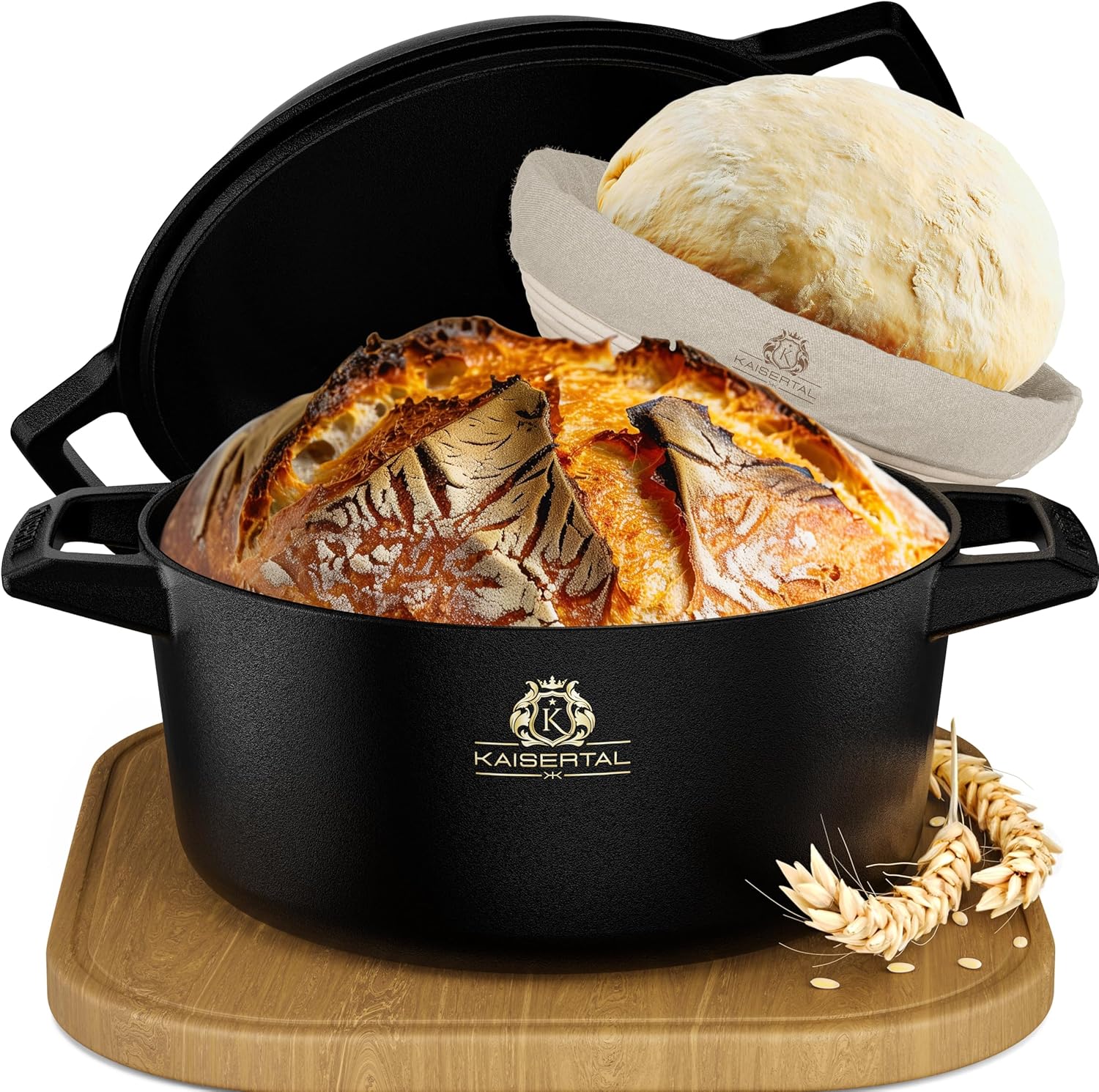 KAISERTAL Gusseisen Brotbackform mit Deckel 26 cm - inkl. Gärkorb von KAISERTAL