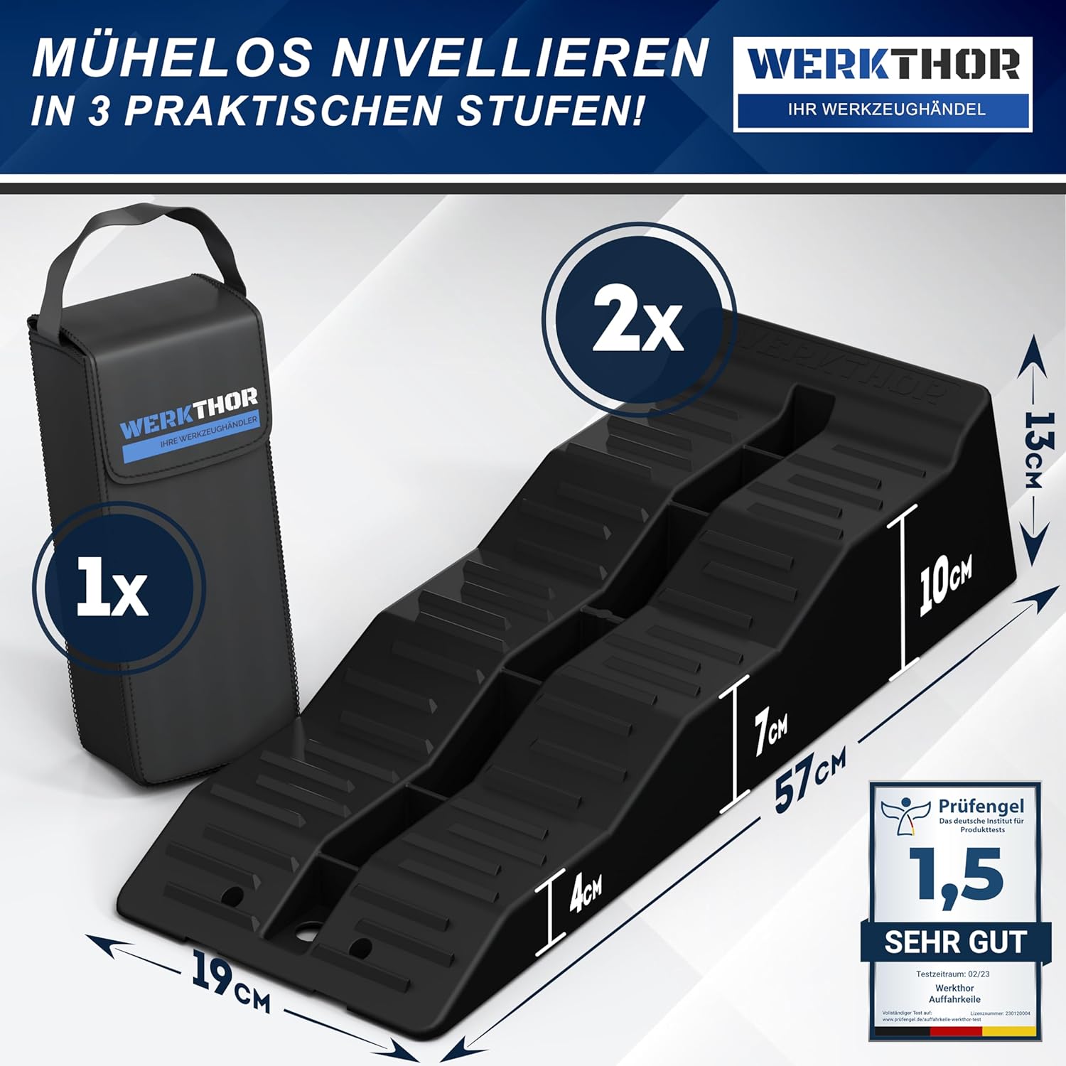 WERKTHOR Auffahrkeile 2er Set Schwarz mit Tasche | Wohnmobil & Wohnwagen & VAN von WERKTHOR