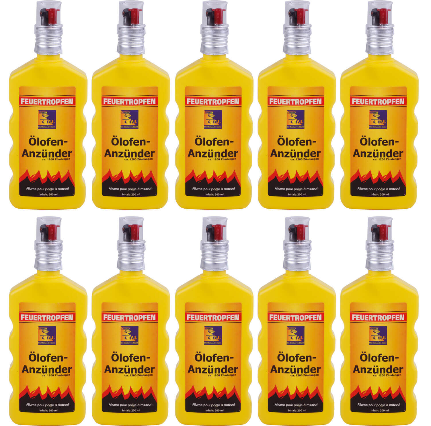 10x Till Feuertropfen 200 ml | Ölofenanzünder | Sicherheitsverschluß von Till