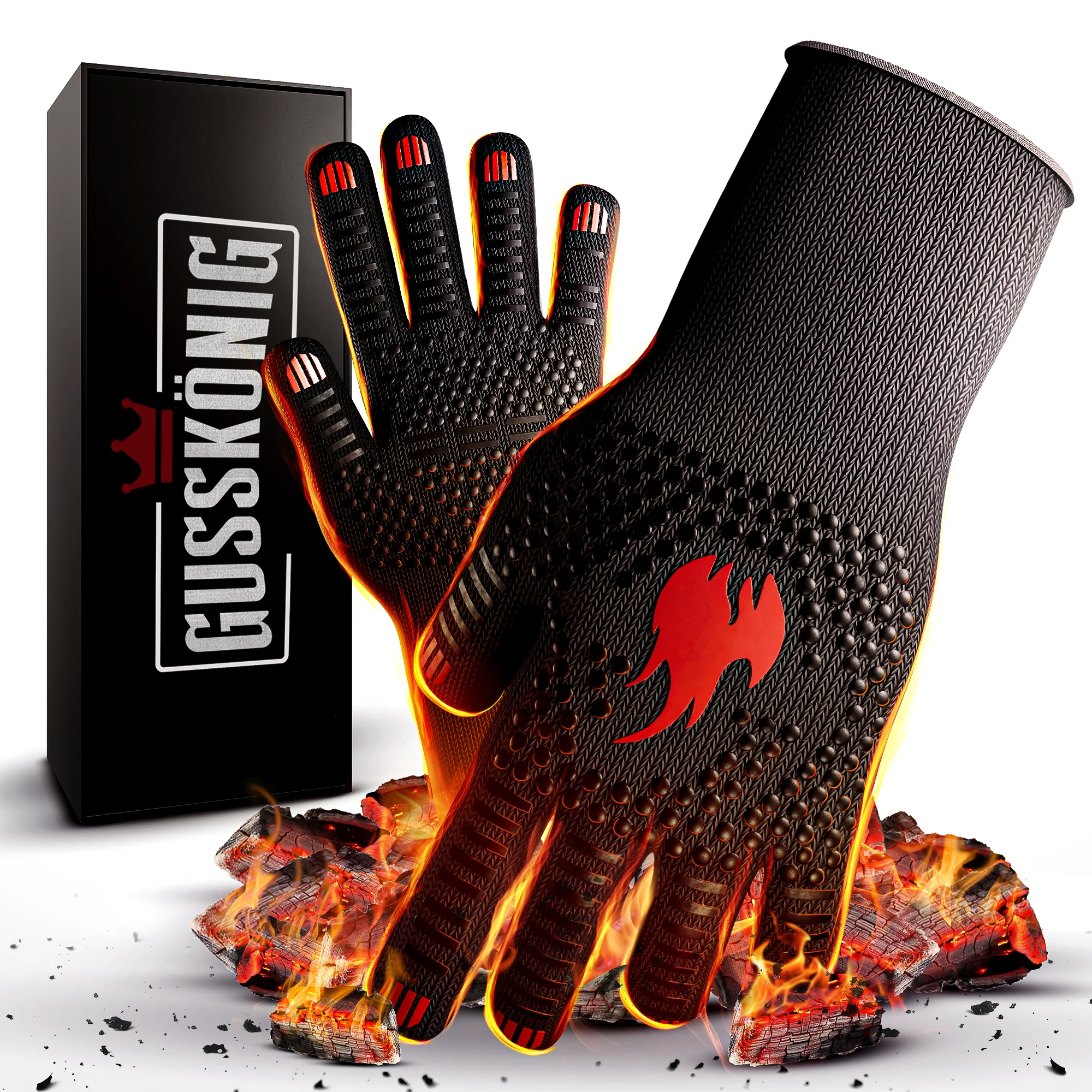 GUSSKÖNIG Größe M Grillhandschuhe hitzebeständig bis 800°C von GUSSKÖNIG