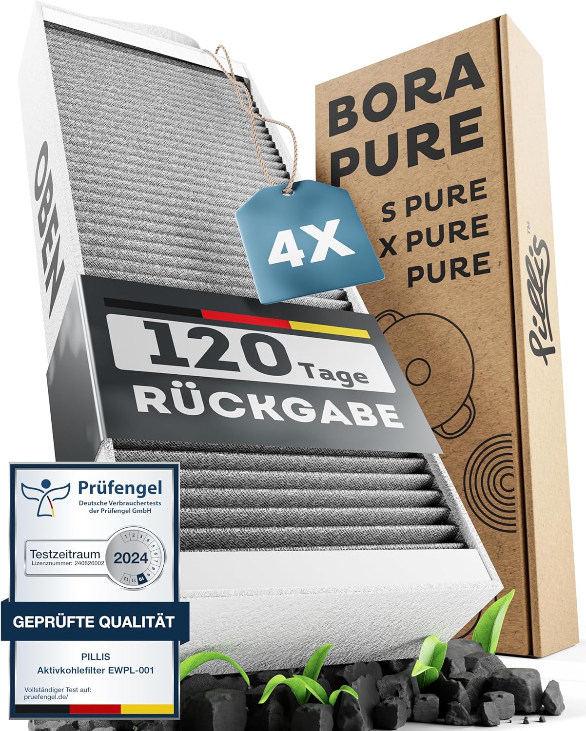 4x Pillis Aktivkohlefilter PUAKF kompatibel mit Bora Pure PURU und Bora X Pure PUXU antibakteriell und geruchsneutralisierend von Pillis
