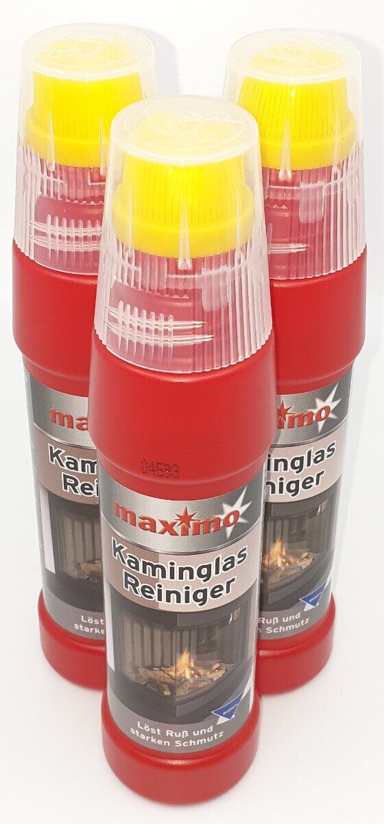 3x Spezial maximo Gel Kaminglas Reiniger gegen Ruß und Schmutz inkl. integrierter Bürste je 200ml von maximo