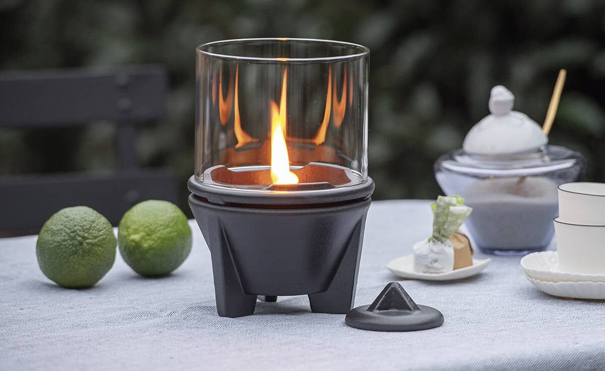 DENK Keramik Schmelzfeuer Indoor CeraLava mit Windglas-Aufsatz ~ SFCI+WLA von DENK Keramik