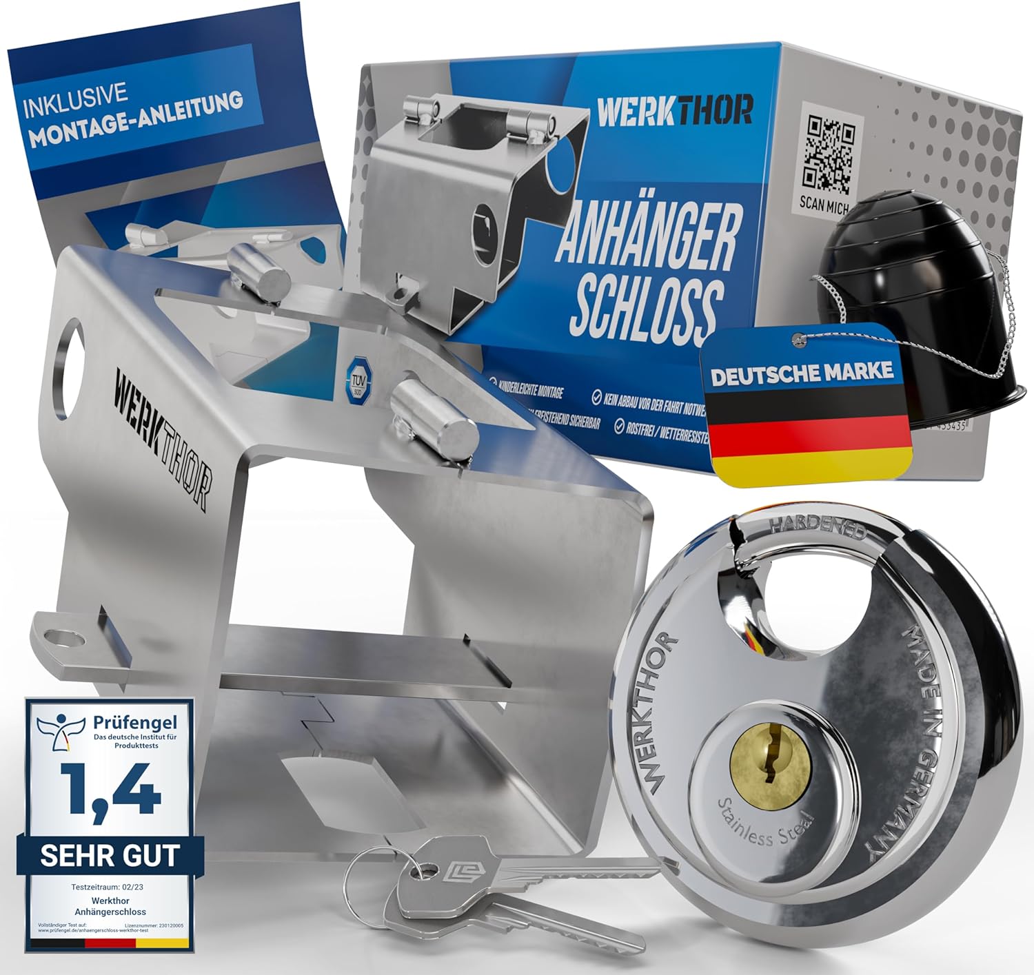 WERKTHOR Anhängerschloss | Kastenschloss | Diebstahlschutz | Silber mit Schlüssel Schloß von WERKTHOR