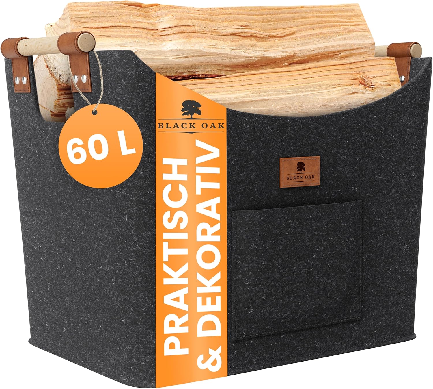 BLACK OAK Montana XL 60L Holzkorb aus Filz dunkelgrau von BLACK OAK