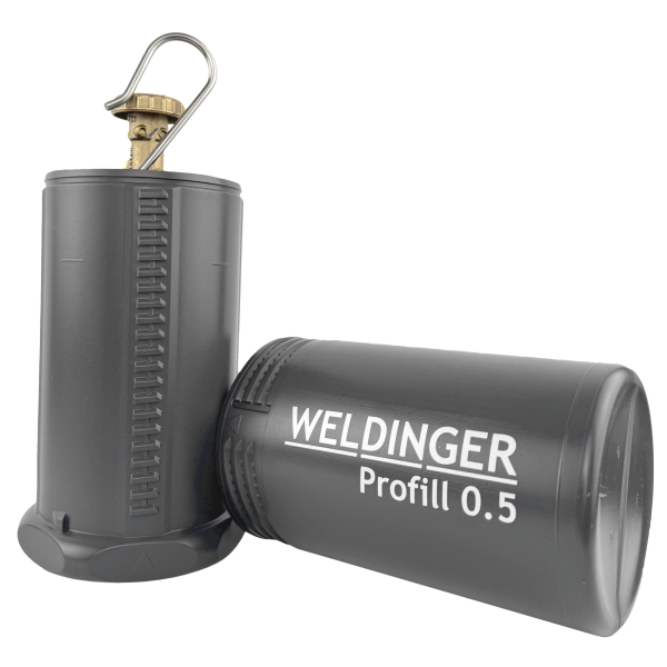 WELDINGER befüllbare Aluminium-Propanflasche Profill 0.5 inkl. Umfüllschlauch, Schnellkupplungen und Haken zum Einhängen von HUW24