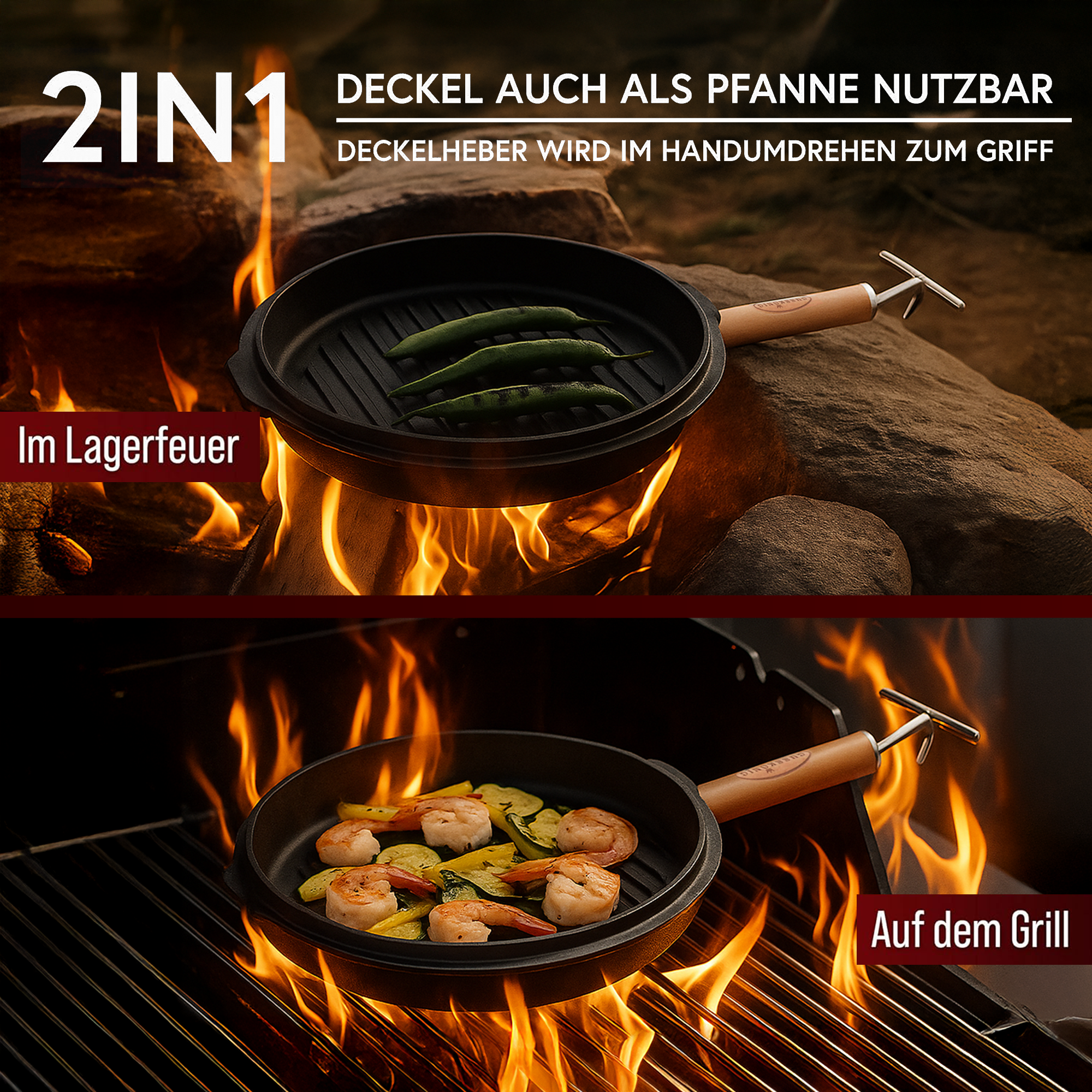 GUSSKÖNIG 9 Liter Dutch Oven Set mit Füßen mit 2in1 Deckelheber von GUSSKÖNIG