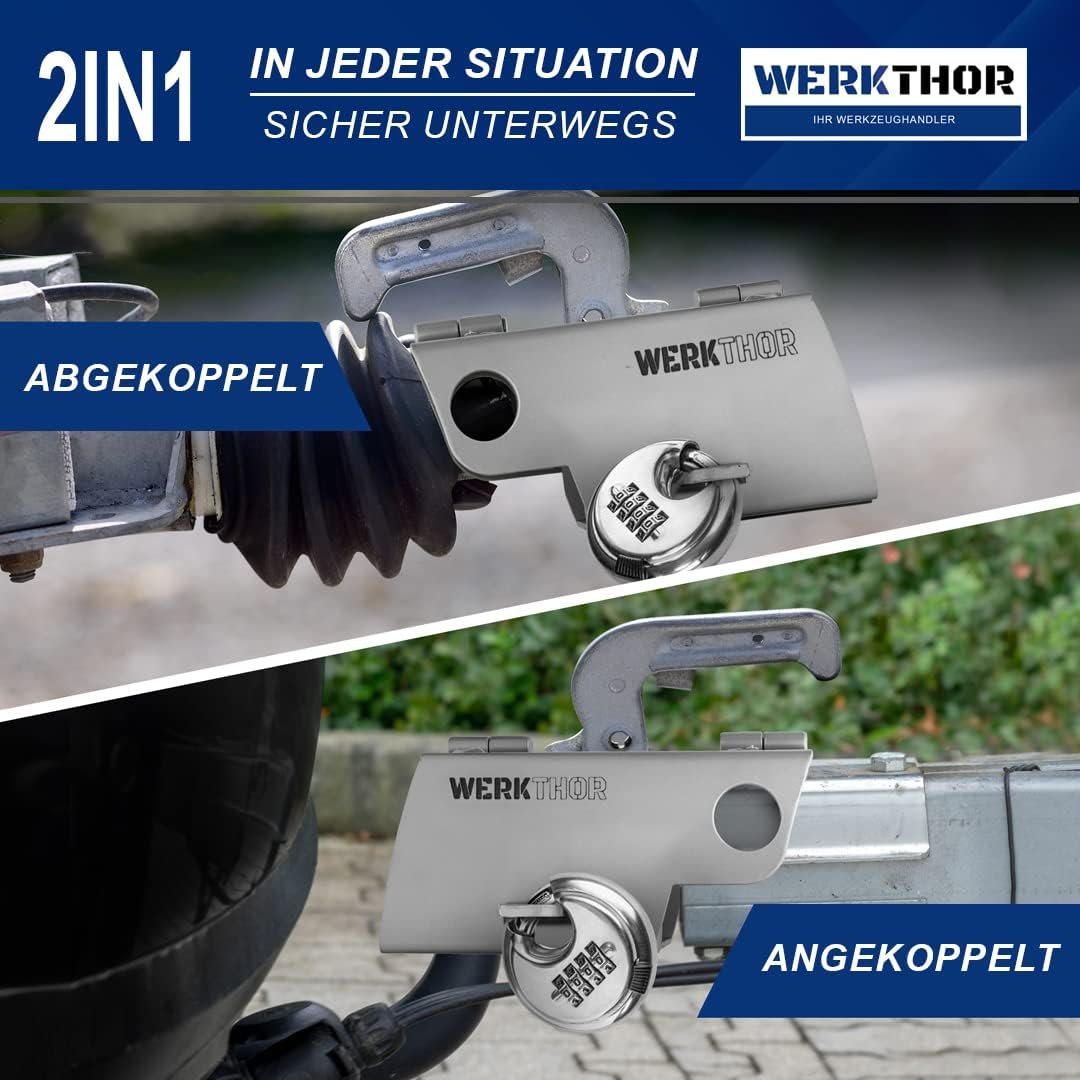 WERKTHOR Anhängerschloss | Kastenschloss | Diebstahlschutz | Silber mit Kombi-Schloss von WERKTHOR