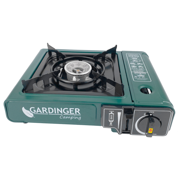 GARDINGER Camp Allgas Gaskocher mit Adapterschlauch, Piezozündung und Transportkoffer von HUW24