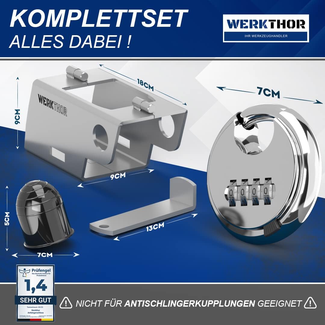 WERKTHOR Anhängerschloss | Kastenschloss | Diebstahlschutz | Silber mit Kombi-Schloss von WERKTHOR