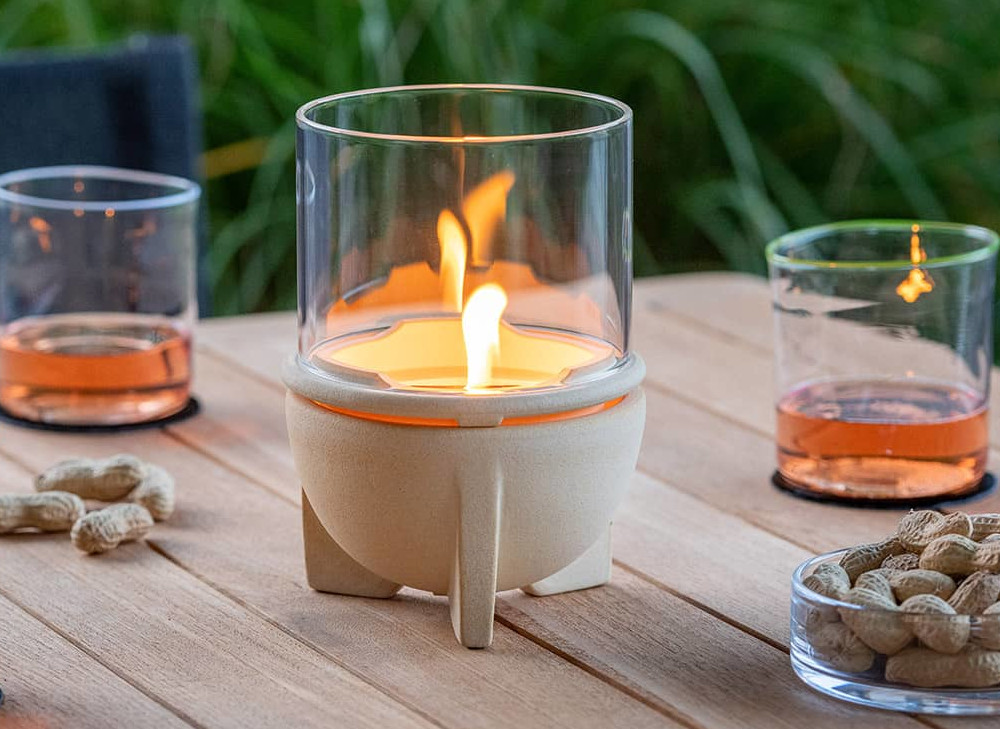 DENK Keramik Schmelzfeuer Indoor CeraNatur mit Windglas-Aufsatz ~ SFDI+WLA von DENK Keramik
