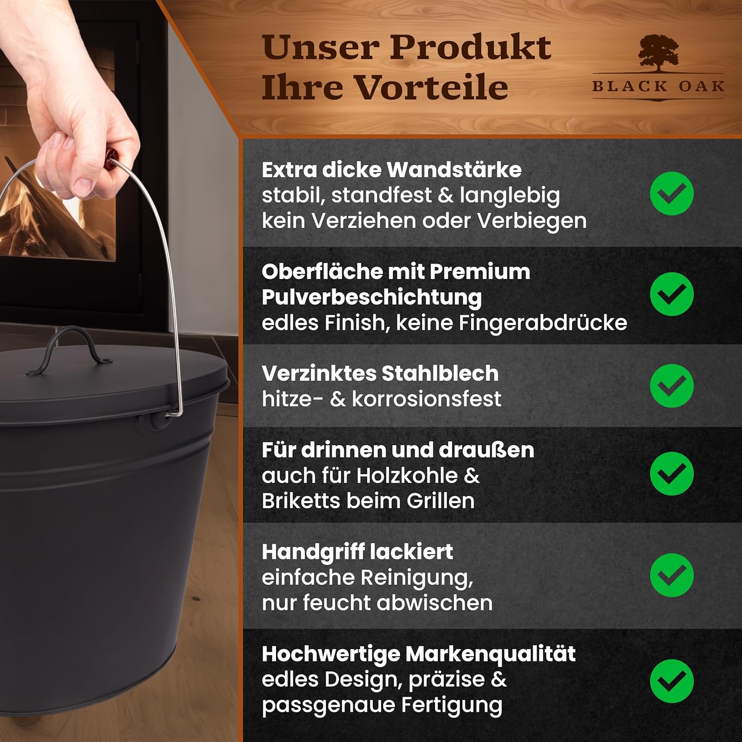 BLACK OAK Asche & Kohle Eimer Vesuvio schwarz 20 Liter von BLACK OAK