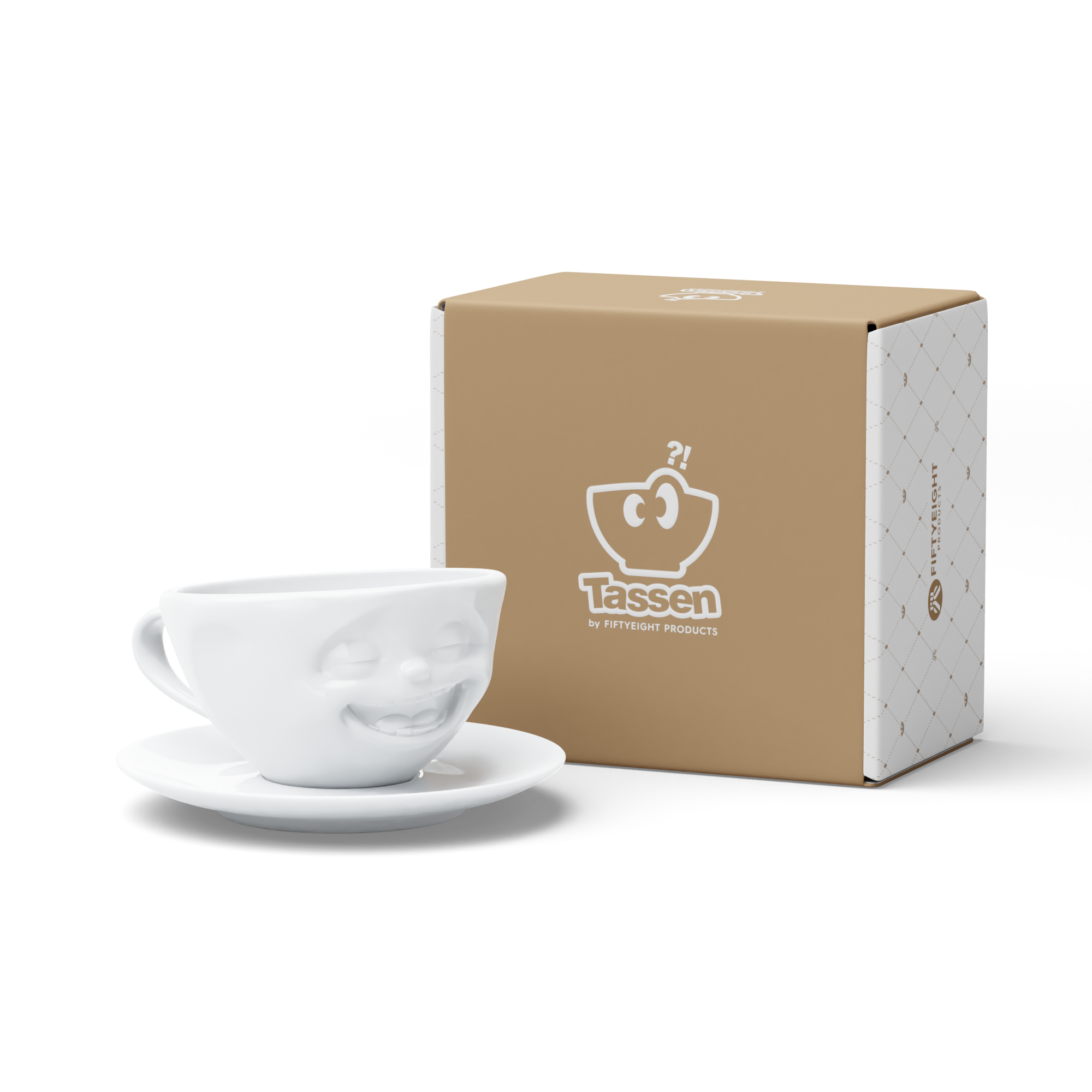 58products | Kaffeetasse Lachend weiß 200 ml ideal für Kaffee + Tee + Kakao | Made in Germany von 58products