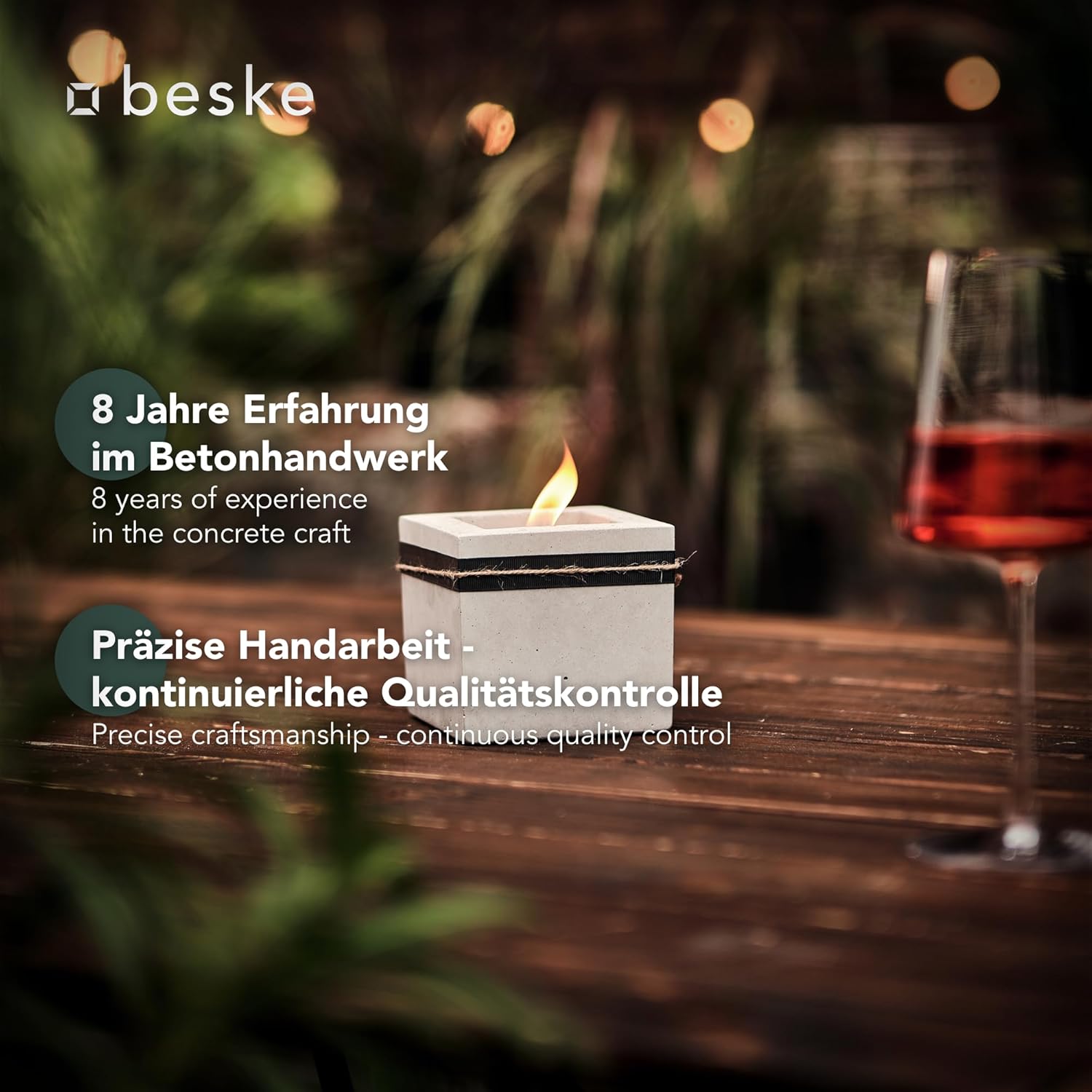 BESKE Betonfeuer Pico Outdoor 10x10x10 inkl. Löschbrett - 100% HANDARBEIT Made in Germany von