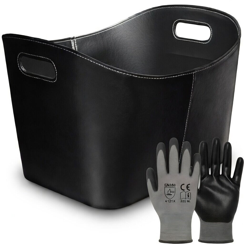 BLACK OAK DAKOTA XL 80L Holzkorb Kunstleder schwarz + Handschuhe grau von BLACK OAK