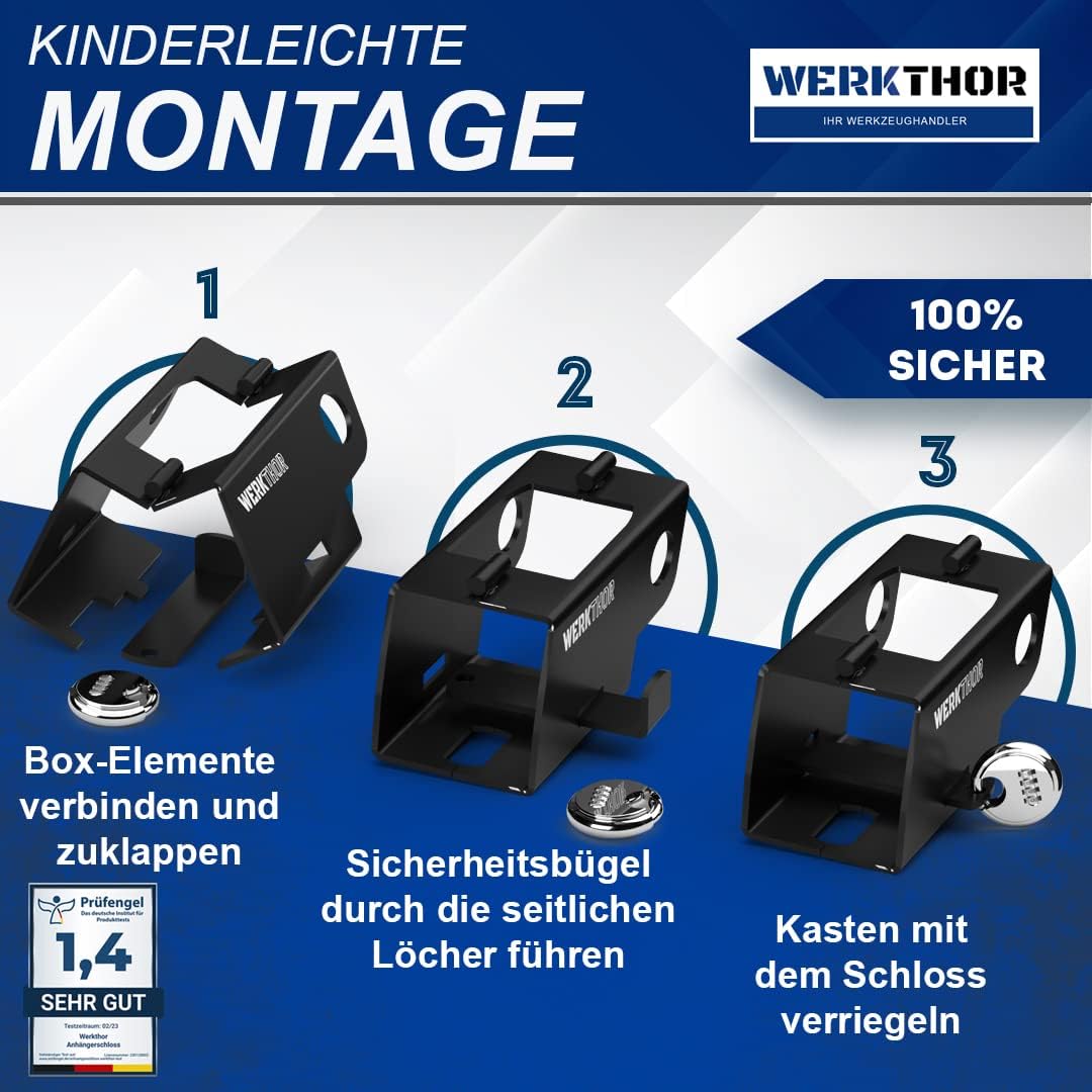 WERKTHOR Anhängerschloss | Kastenschloss | Diebstahlschutz | Schwarz mit Kombi-Schloss von WERKTHOR