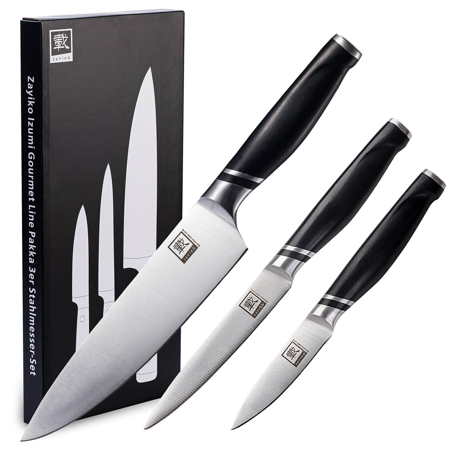 Zayiko NAMI Serie 3er Messer-Set 8,50 cm - 20,00 cm | Deutscher Edelstahl | Ergonomischer ABS Griff von Zayiko