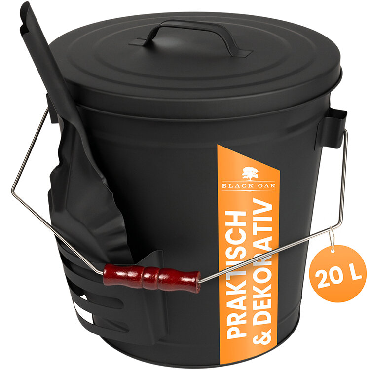 BLACK OAK Stromboli Ascheeimer 20 Liter mit Deckel und Schaufel von BLACK OAK