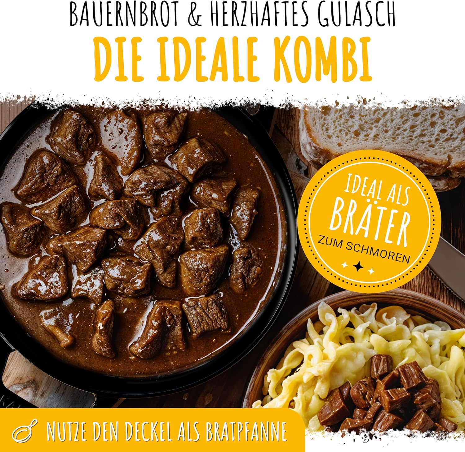 KAISERTAL Emailliert Gusseisen Brotbackform mit Deckel 26cm - inkl. Gärkorb von KAISERTAL