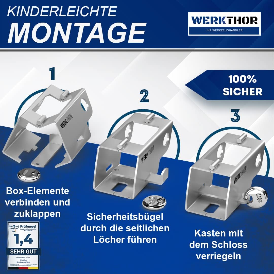 WERKTHOR Anhängerschloss | Kastenschloss | Diebstahlschutz | Silber mit Kombi-Schloss von WERKTHOR