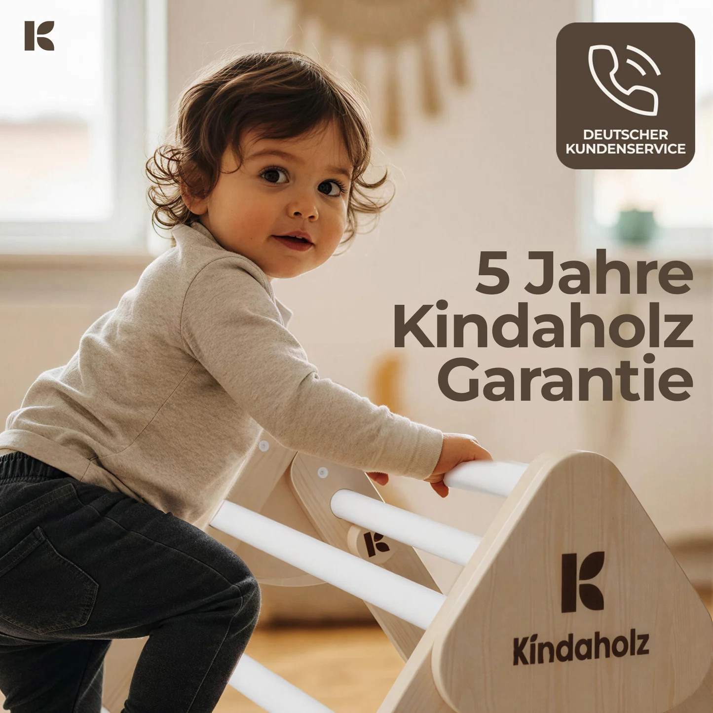 Kindaholz SAMI Kletterdreieck mit MIKA Rutschrampe Weiß Indoor Kletterset aus FSC-Holz von Kindaholz
