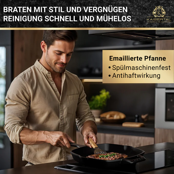 KAISERTAL Gusseisen Grillpfanne 27 cm Eingebrannt mit Griff von KAISERTAL