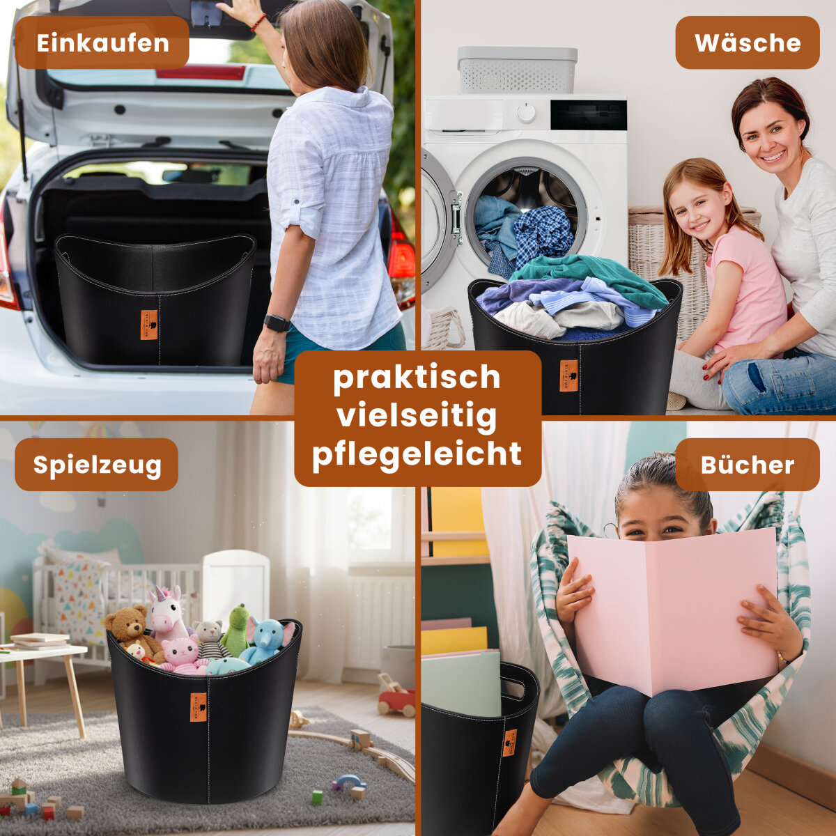 BLACK OAK DAKOTA L 40L Holzkorb Kunstleder schwarz + Handschuhe grau von BLACK OAK