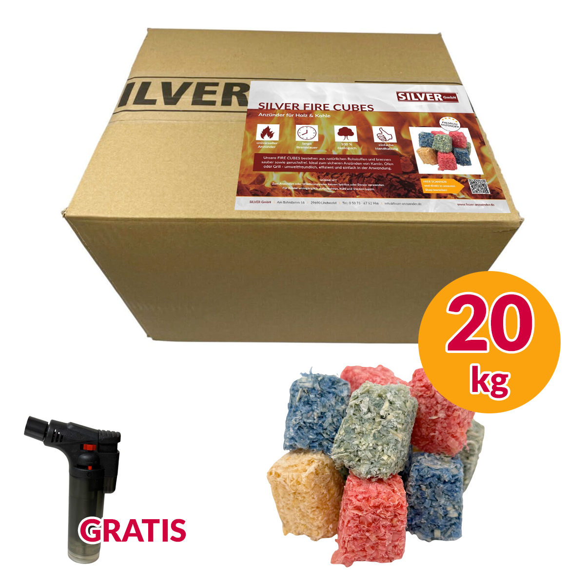 20 kg SILVER Fire Cubes - Schnelle und sichere Anzünder für Kamin, Ofen, Grill & Lagerfeuer von SILVER GmbH