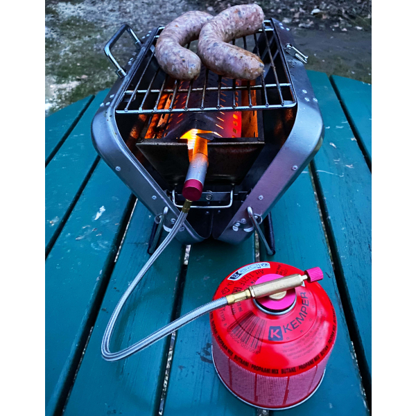 BBQ 42 kleinster Koffergasgrill für unterwegs für Schraubkartusche oder Holzkohle von HUW24