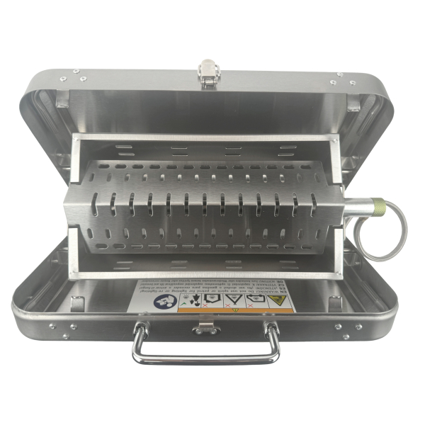BBQ 42 kleinster Koffergasgrill für unterwegs für Schraubkartusche oder Holzkohle von HUW24