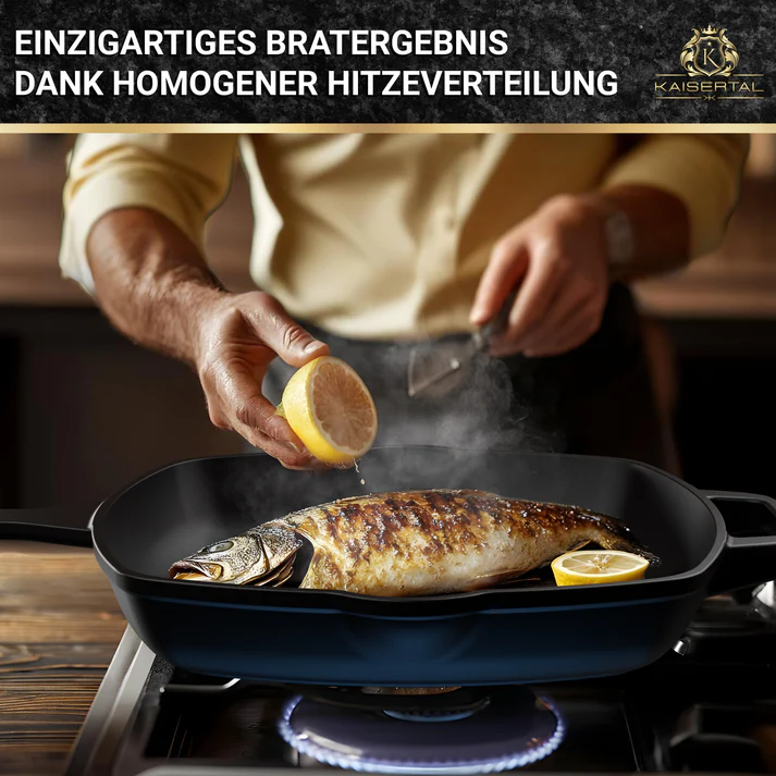 KAISERTAL Gusseisen Grillpfanne 27 cm Eingebrannt mit Griff von KAISERTAL