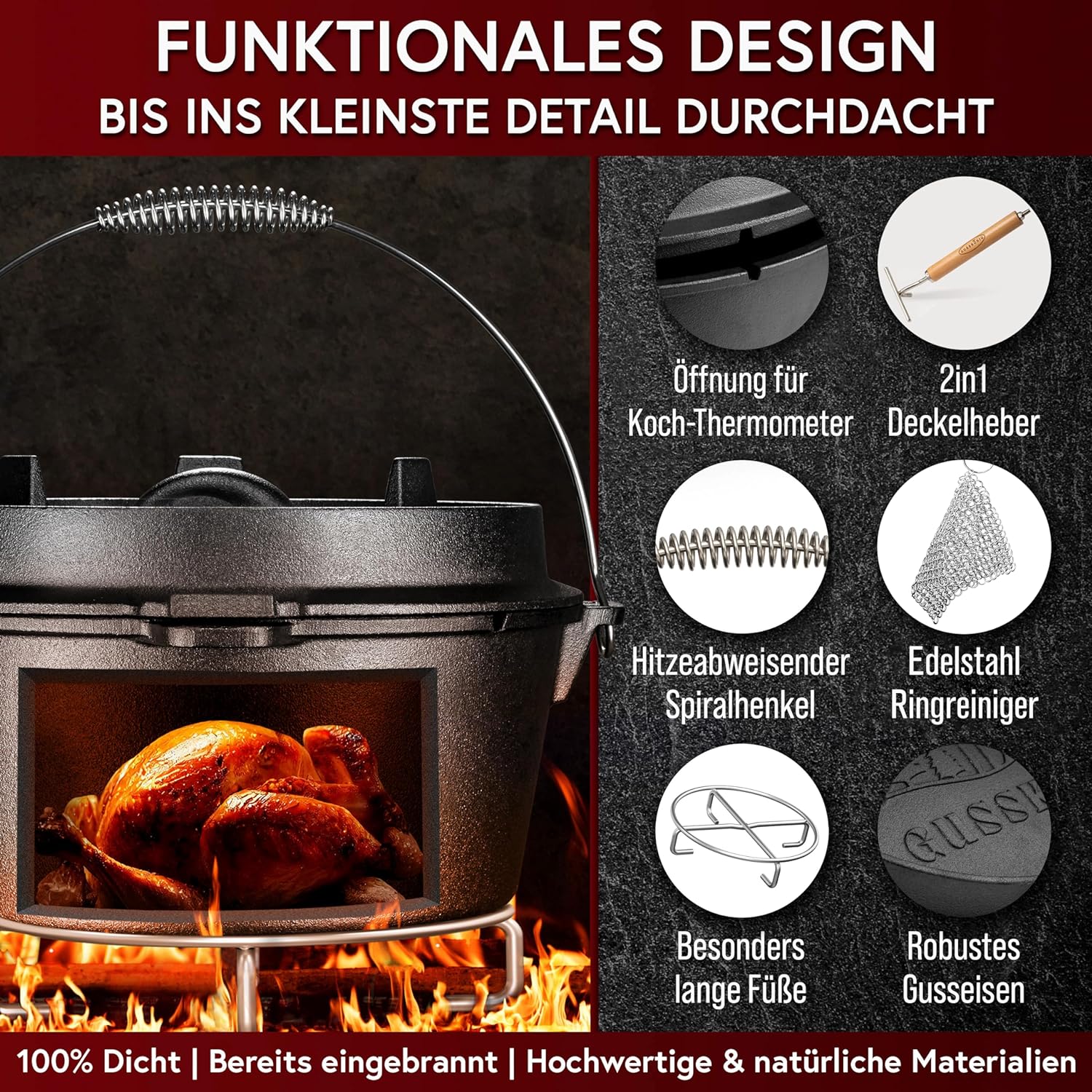 GUSSKÖNIG Dutch Oven Set 13-teilig - bereits eingebranntes Gusseisen Topf Set  von GUSSKÖNIG
