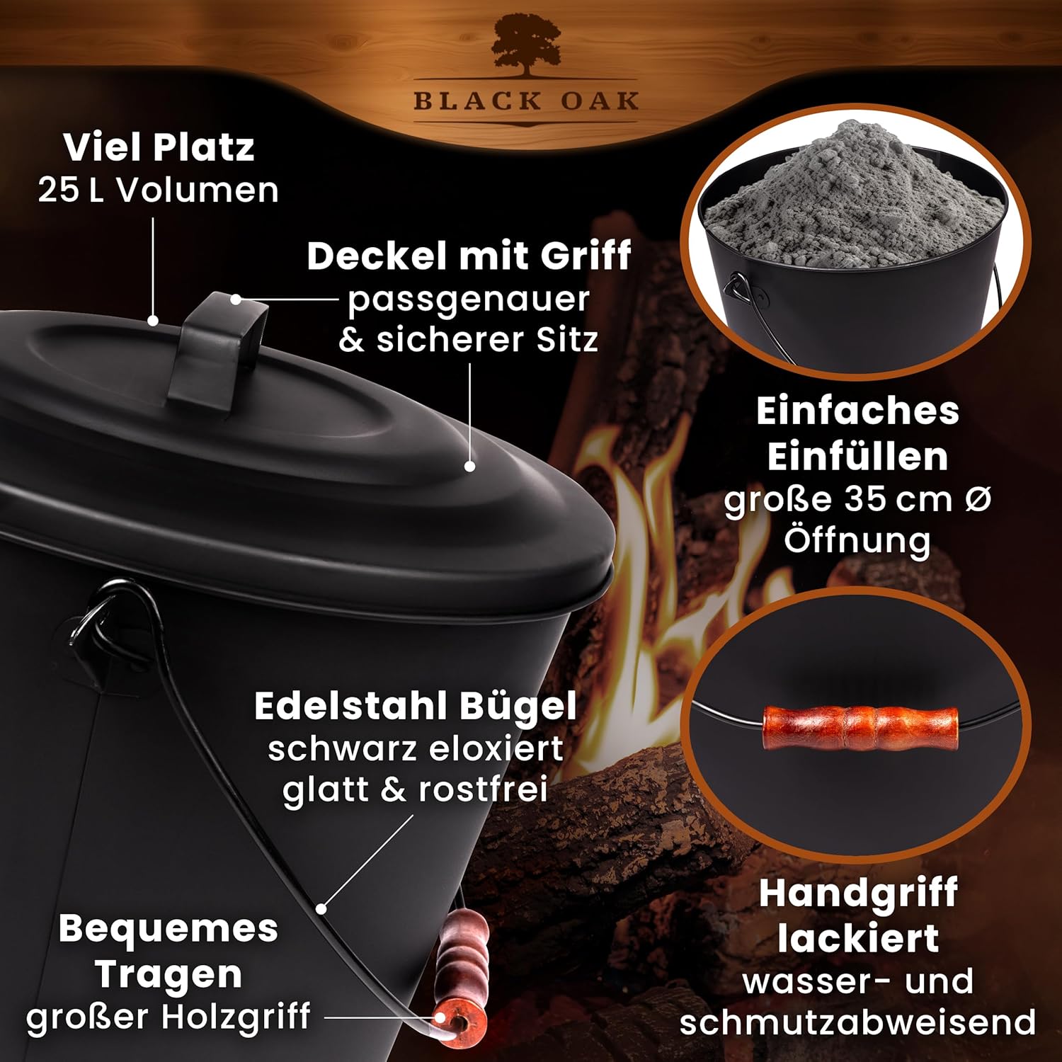 BLACK OAK Asche & Kohle Eimer Santorini 25 Liter von BLACK OAK