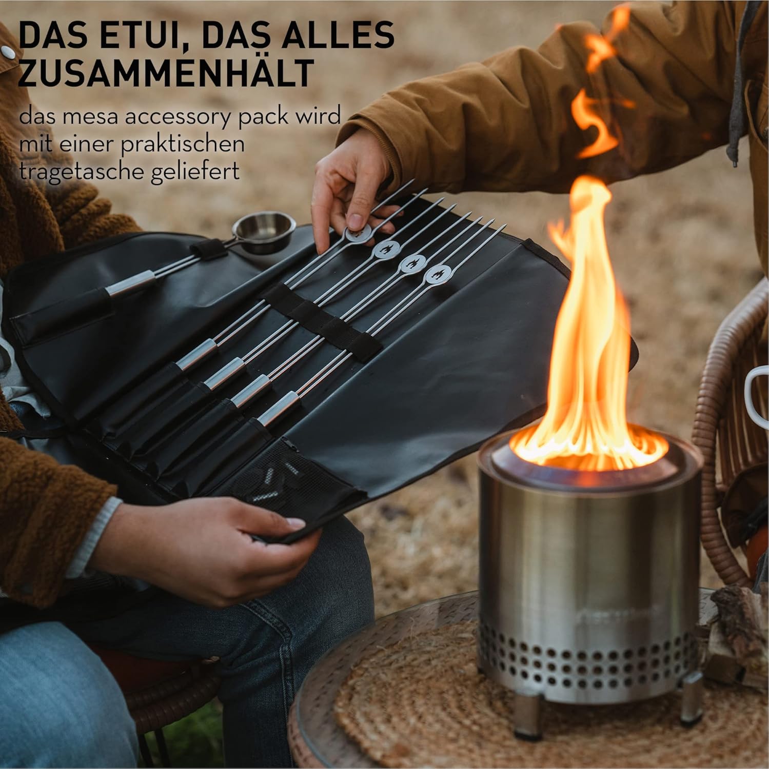 Solo Stove Mesa XL Accessorie-Set | Inkl. 4 Mini-Röstspieße aus Edelstahl + Ablagen, Pellet Schaufel, Mesa XL Deckel, Aufbewahrungsetui von Solo Stove