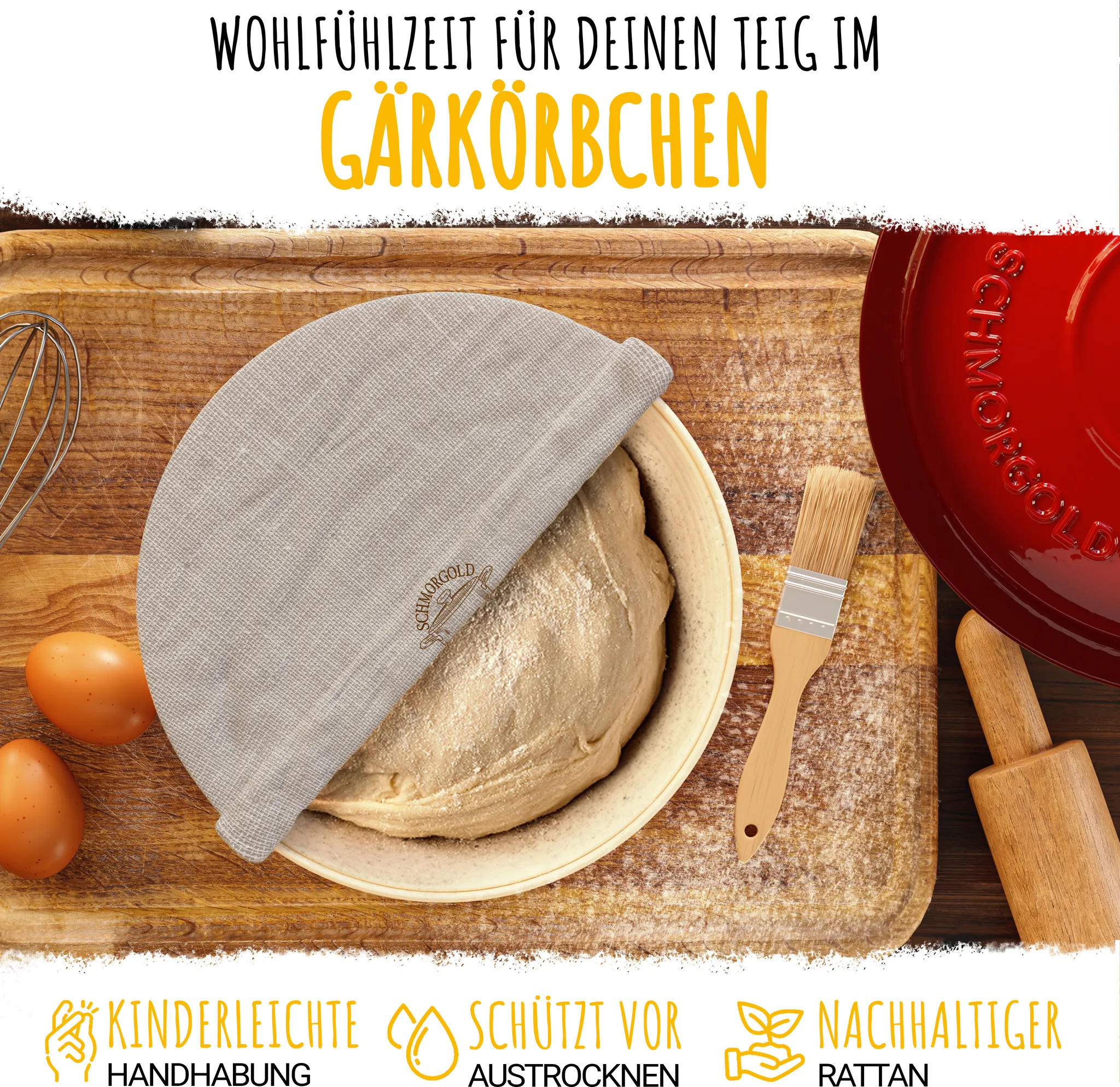 SCHMORGOLD Brotbacktopf & Schmortopf aus emailliertem Gusseisen & Gärkorb - 26 cm von SCHMORGOLD