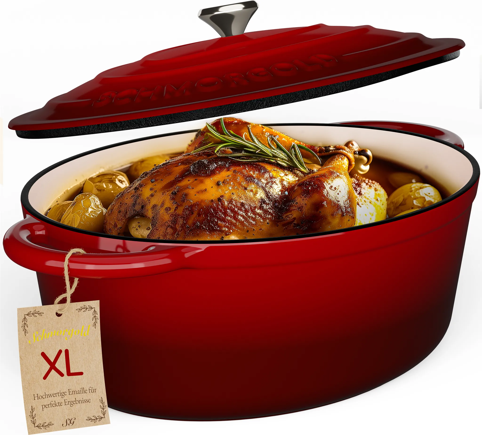SCHMORGOLD Bräter XL mit Deckel aus emailliertem Gusseisen oval - 33 cm - 6 Liter von SCHMORGOLD