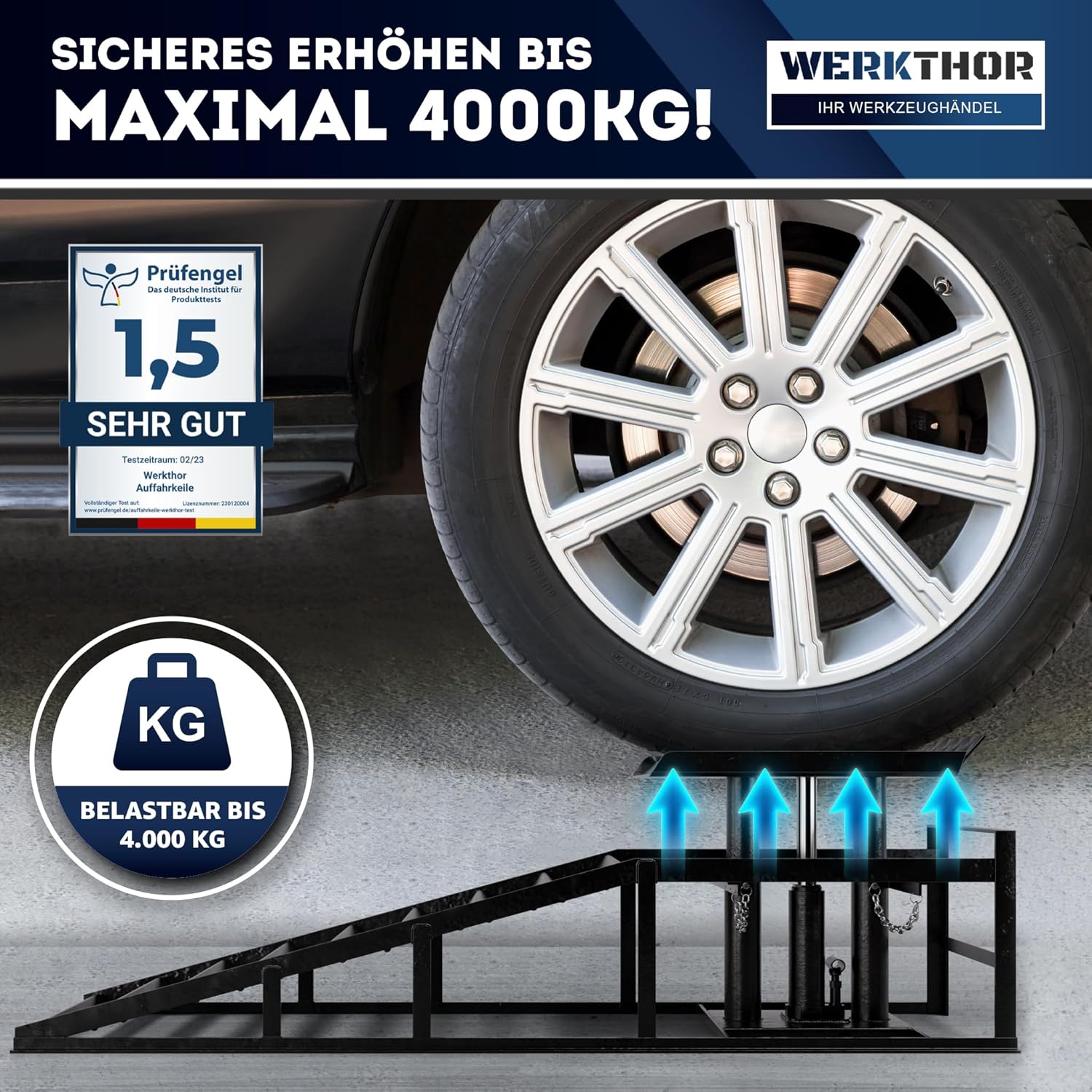 WERKTHOR Hydraulische Auffahrrampe PKW - 2er Set in Schwarz von WERKTHOR