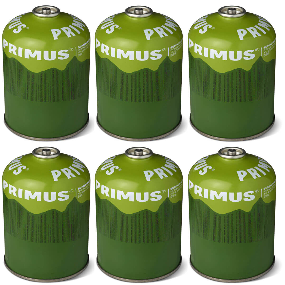 6x PRIMUS Summer Gas Ventilgaskartusche mit selbstschließendem Ventil - 450g (PGS450) von Primus