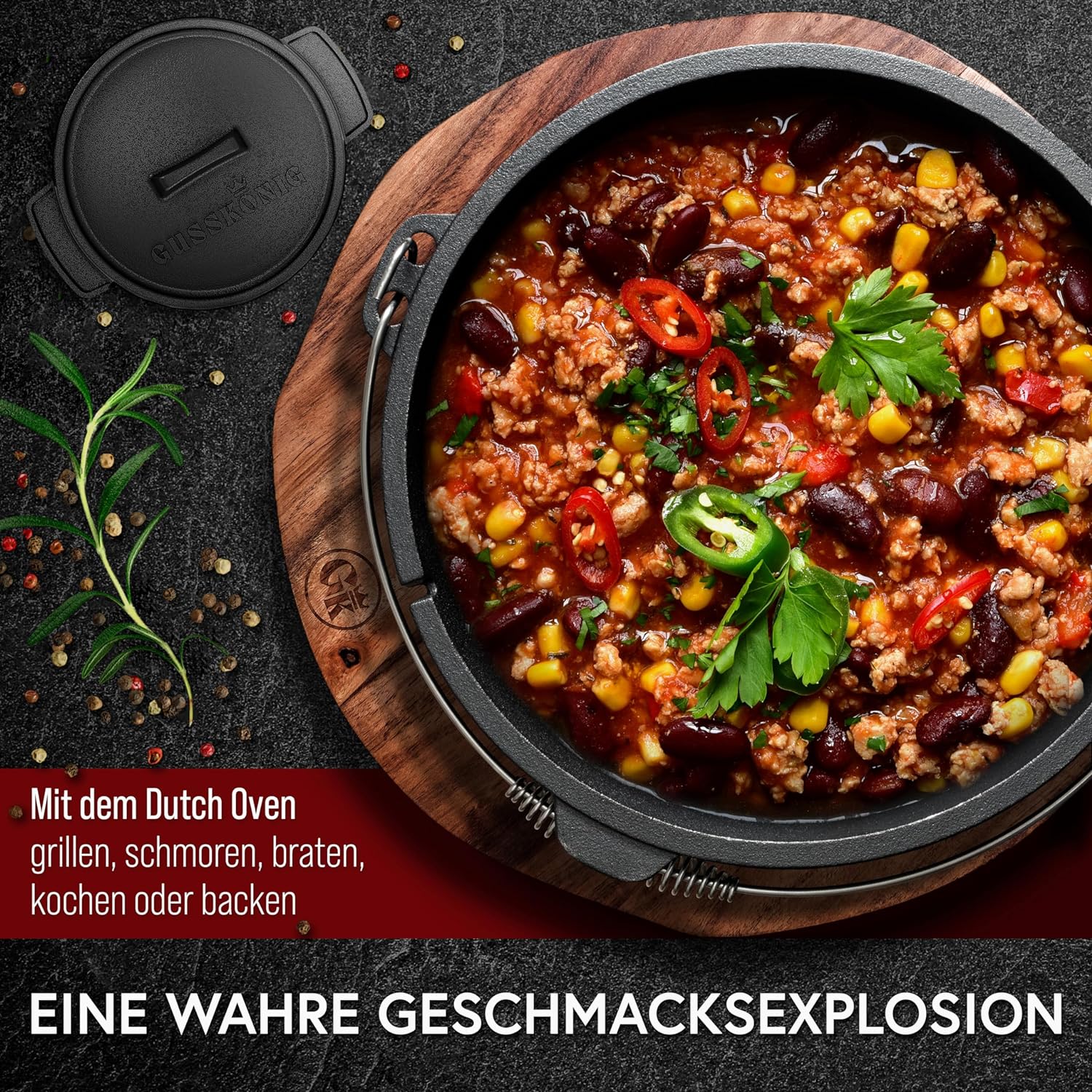 GUSSKÖNIG Dutch Oven Set 13-teilig - bereits eingebranntes Gusseisen Topf Set  von GUSSKÖNIG