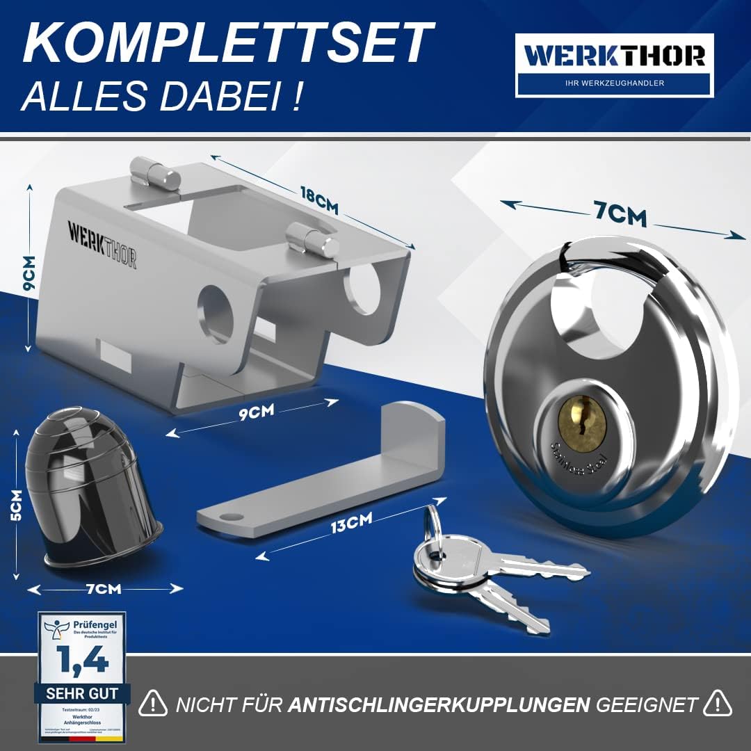 WERKTHOR Anhängerschloss | Kastenschloss | Diebstahlschutz | Silber mit Schlüssel Schloß von WERKTHOR