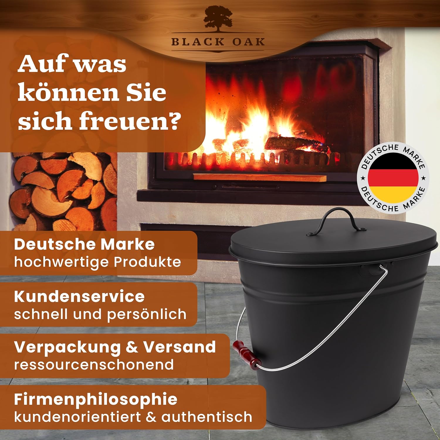 BLACK OAK Asche & Kohle Eimer Vesuvio schwarz 15 Liter von BLACK OAK
