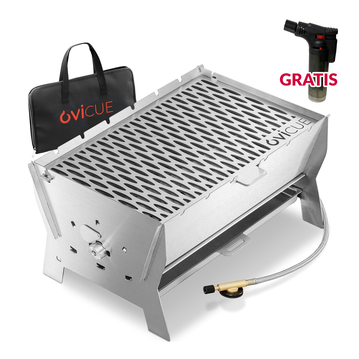 Ovicue L Kompaktgrill mobiler Steck Gasgrill und Holzkohlegrill für flexibles Grillvergnügen überall mit 3,5 kW Leistung von Ovibell