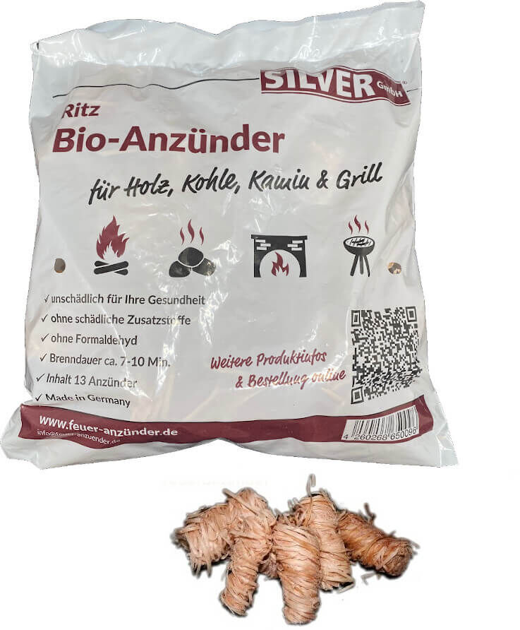 5 Tüten Kamin & Grill Feuer Anzünder - Kaminanzünder für Holz & Kohle ~ 65 Anzünder von Ritz Bio Anzünder