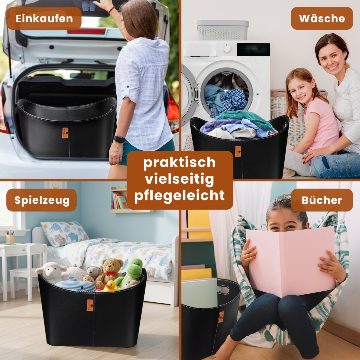BLACK OAK DAKOTA XL 80L Holzkorb Kunstleder schwarz + Handschuhe grau von BLACK OAK